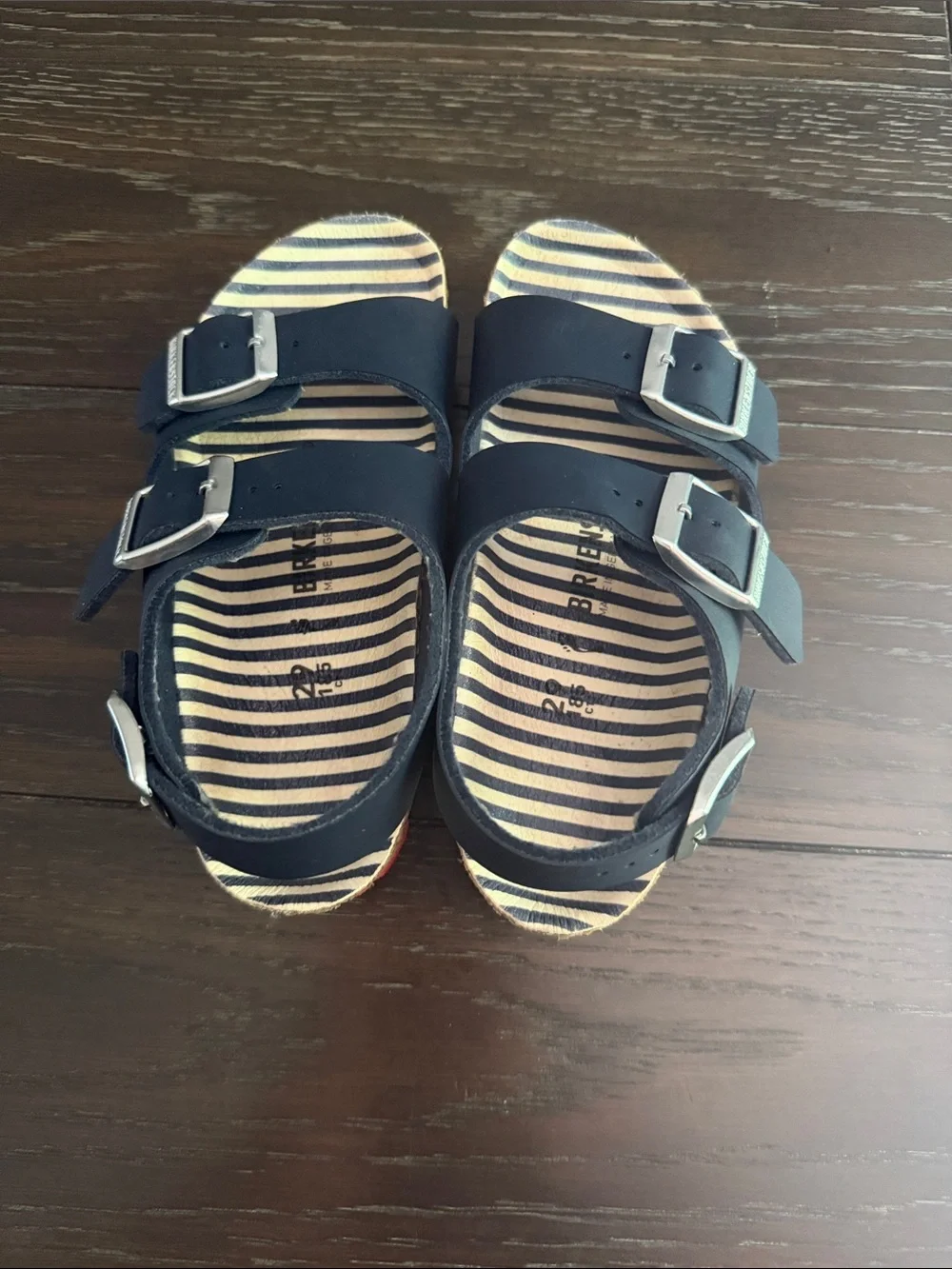 Birkenstock Blue Double-Buckle Kids Sandals with Striped Footbed